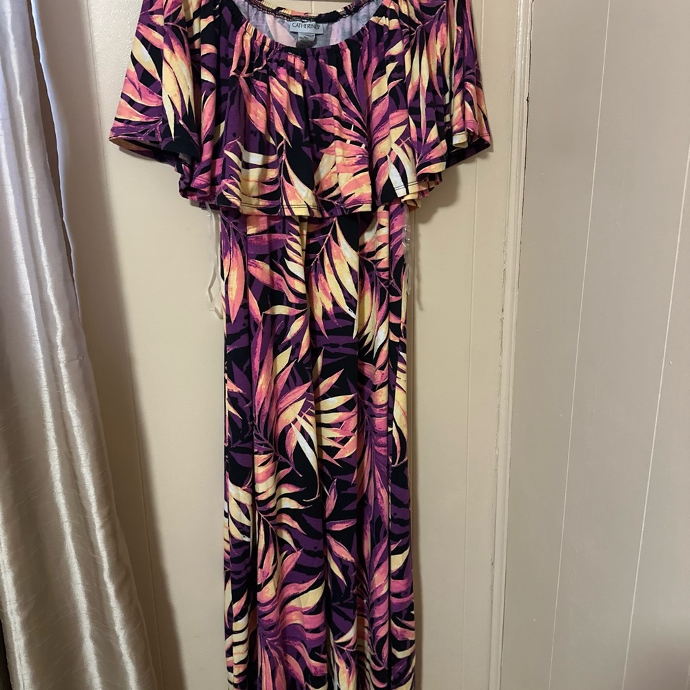 Colorful Leaf Print Maxi Dress